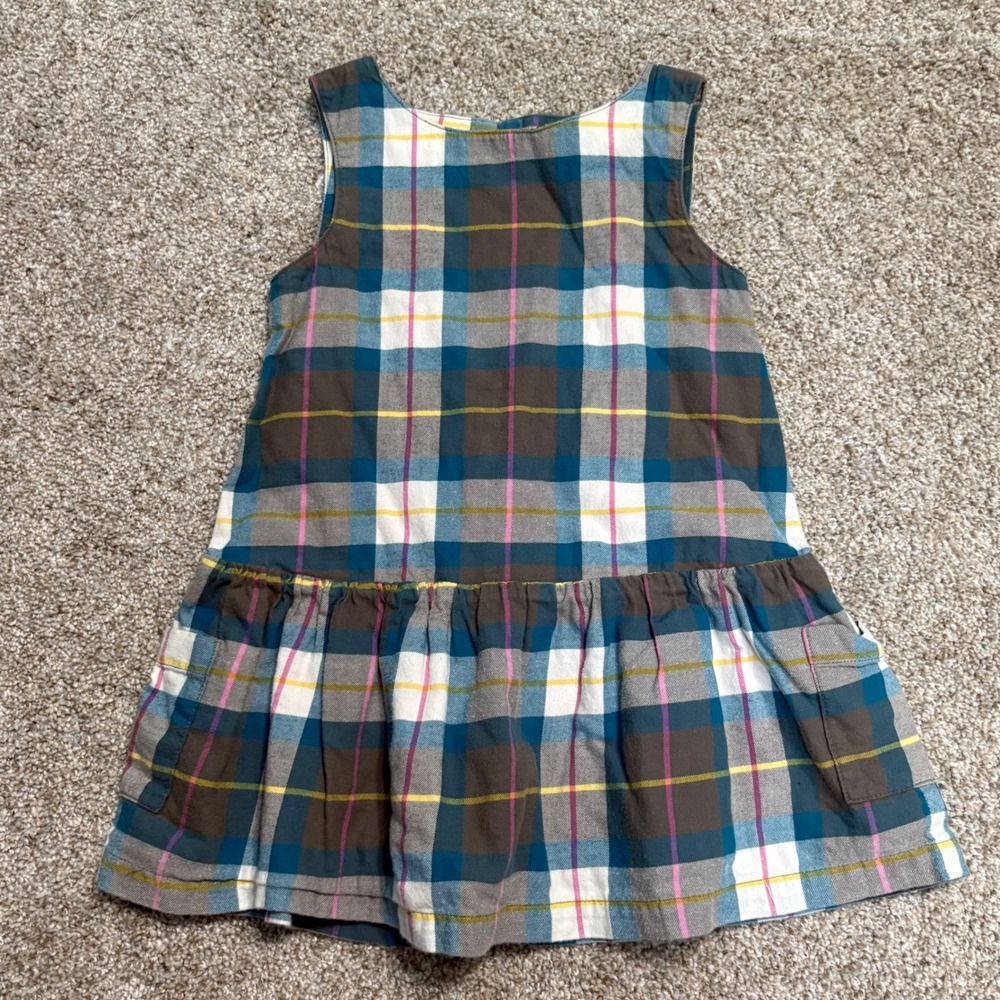 Mini Boden Plaid Dress Size 2-3Y Girls Sleeveless Drop Waist Pockets Girls